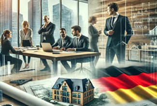 Creación de una empresa inmobiliaria y bandera de Alemania